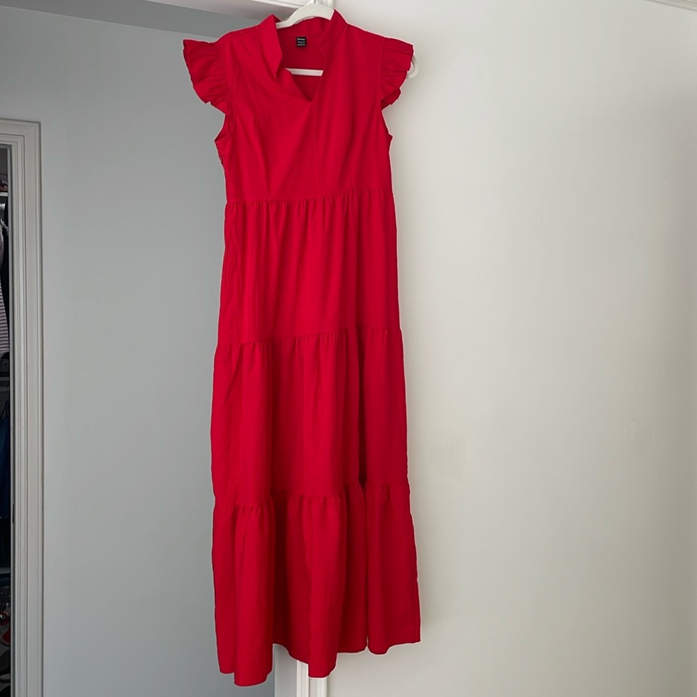 Red Long Maxi Ruffle Dress size small Mexican vacation